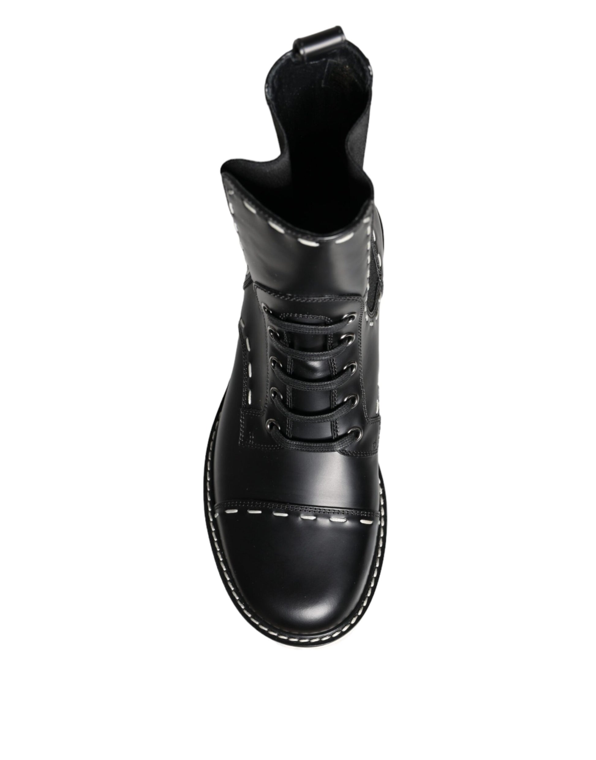 Bottines de combat en cuir noir mi-mollet