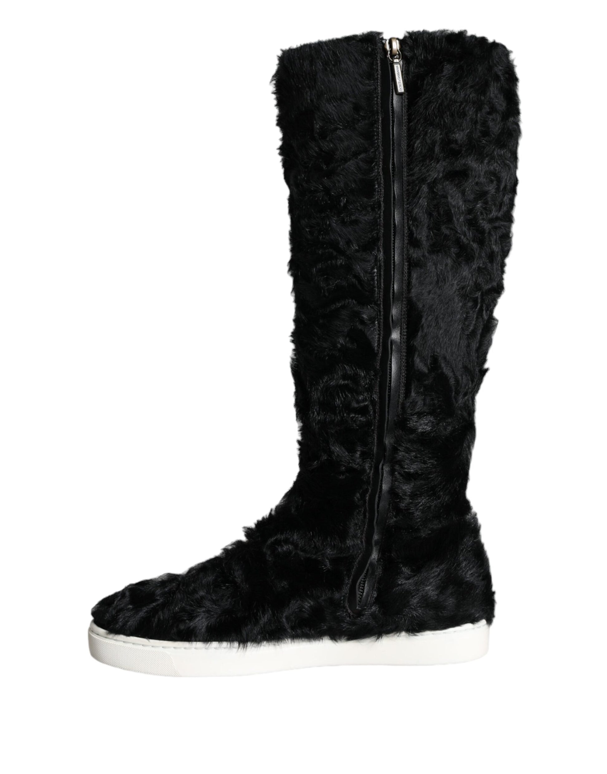 Bottes en cuir et fourrure de mouton Xiangao noires