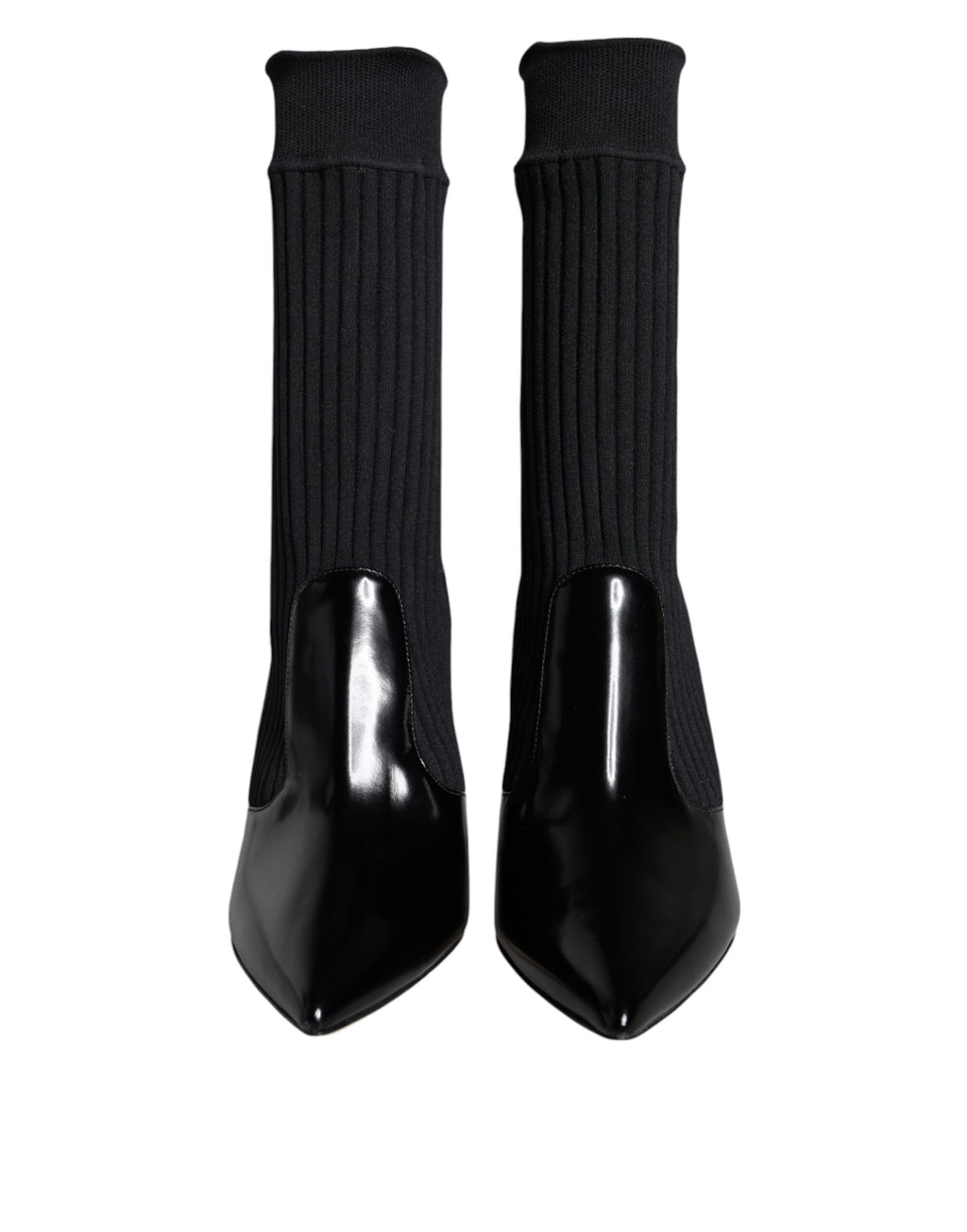 Escarpins-bottes en cuir extensible noir à talon aiguille