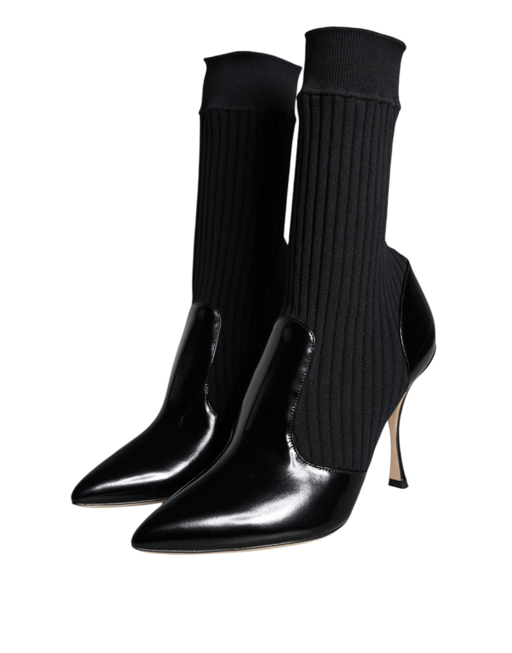 Escarpins-bottes en cuir extensible noir à talon aiguille