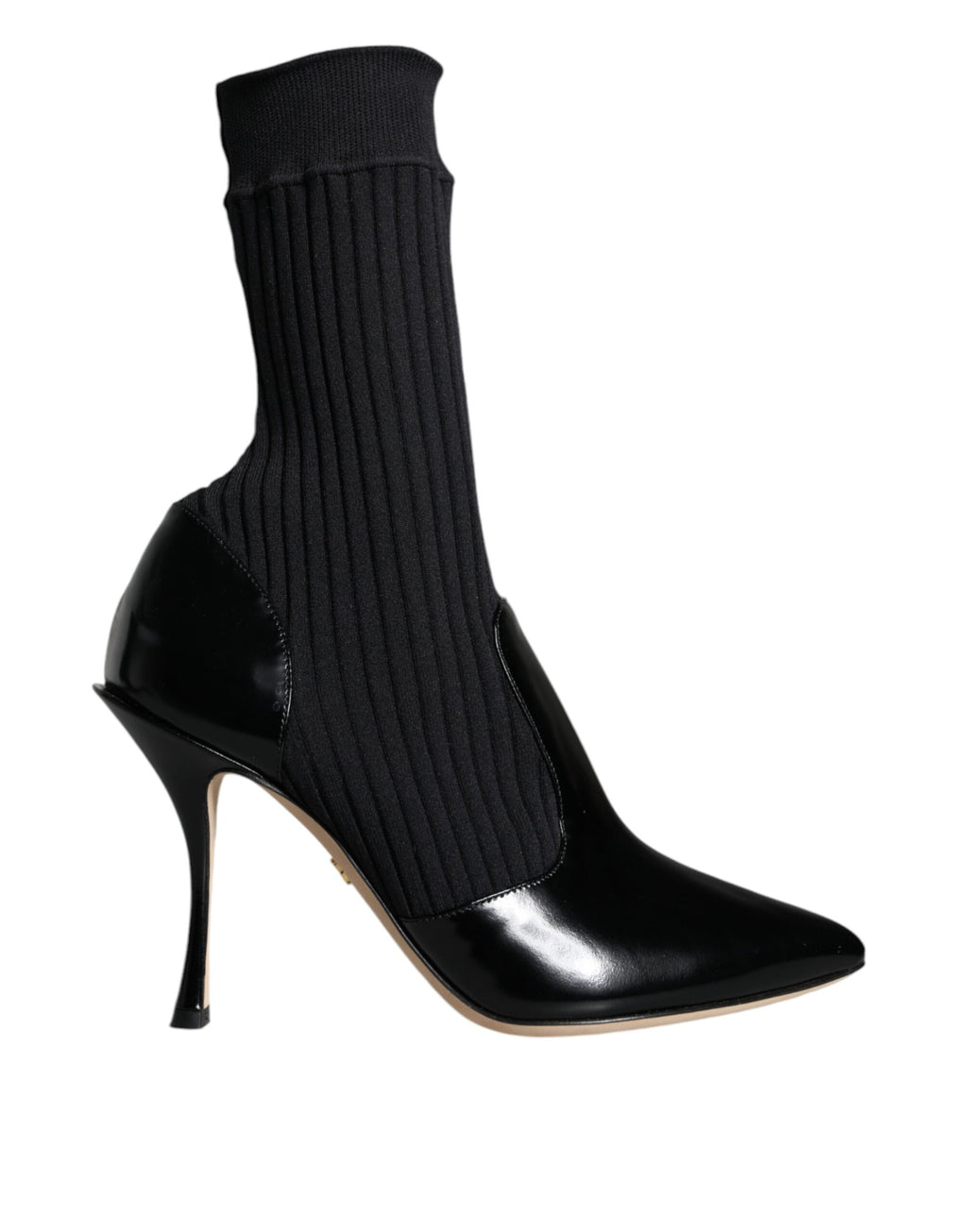 Escarpins-bottes en cuir extensible noir à talon aiguille