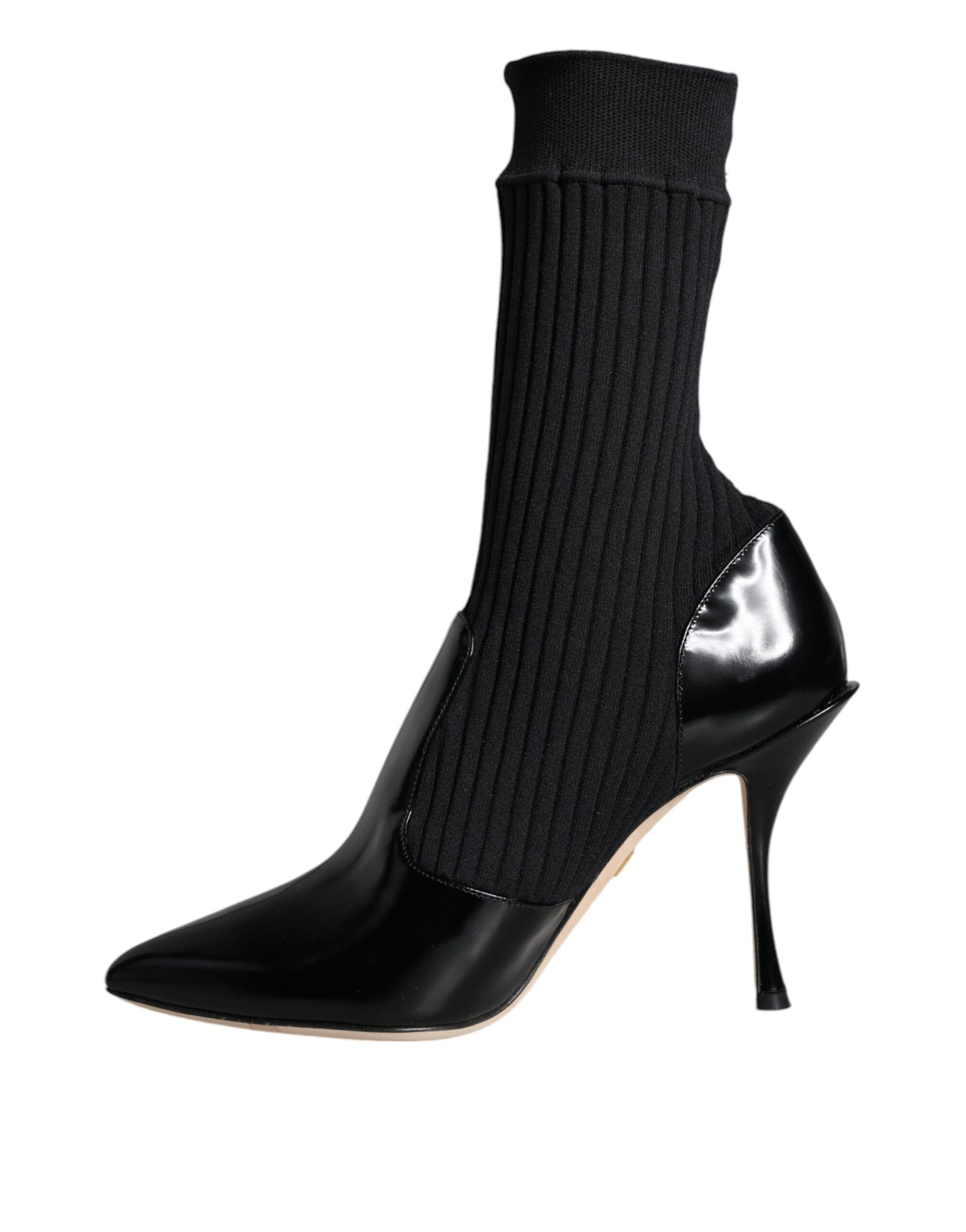 Escarpins-bottes en cuir extensible noir à talon aiguille