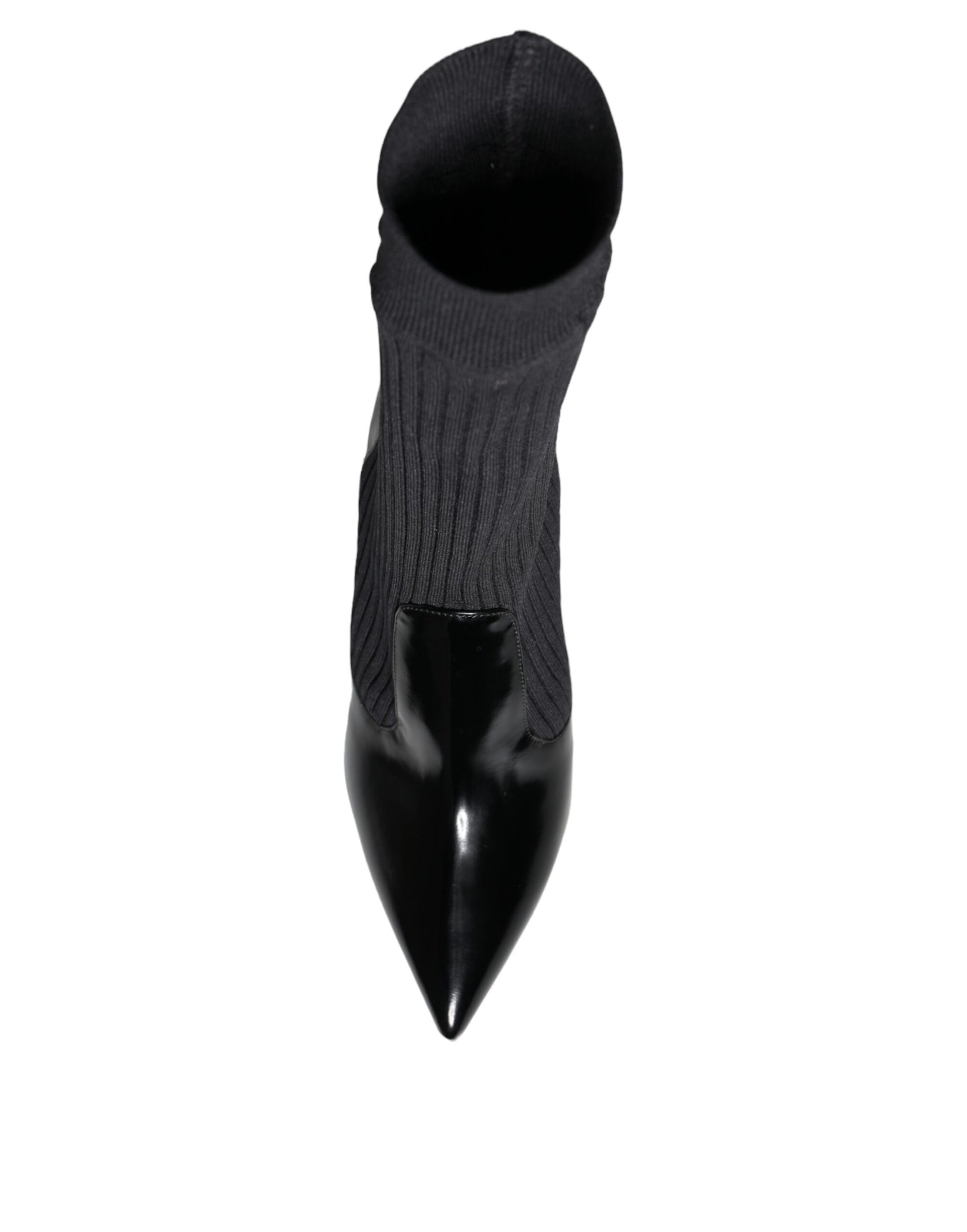 Escarpins-bottes en cuir extensible noir à talon aiguille