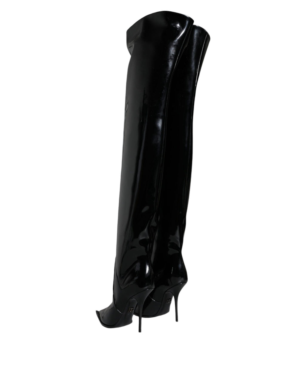 Bottines hautes au genou en cuir verni noir