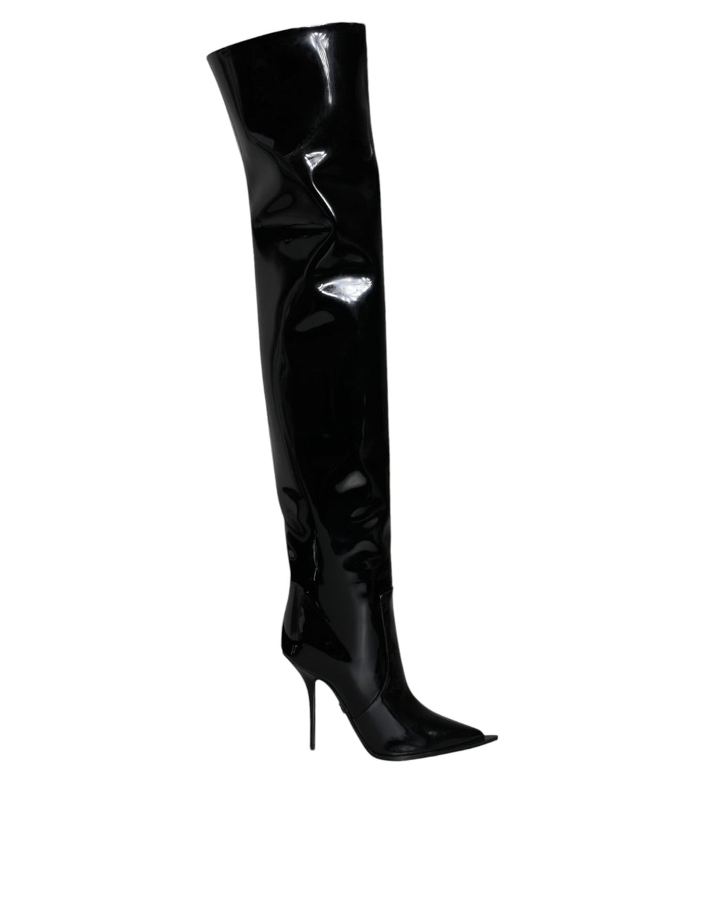 Bottines hautes au genou en cuir verni noir
