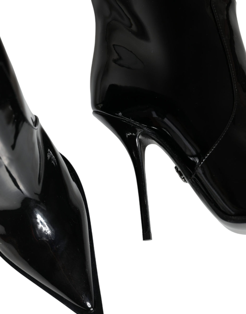 Bottines hautes au genou en cuir verni noir