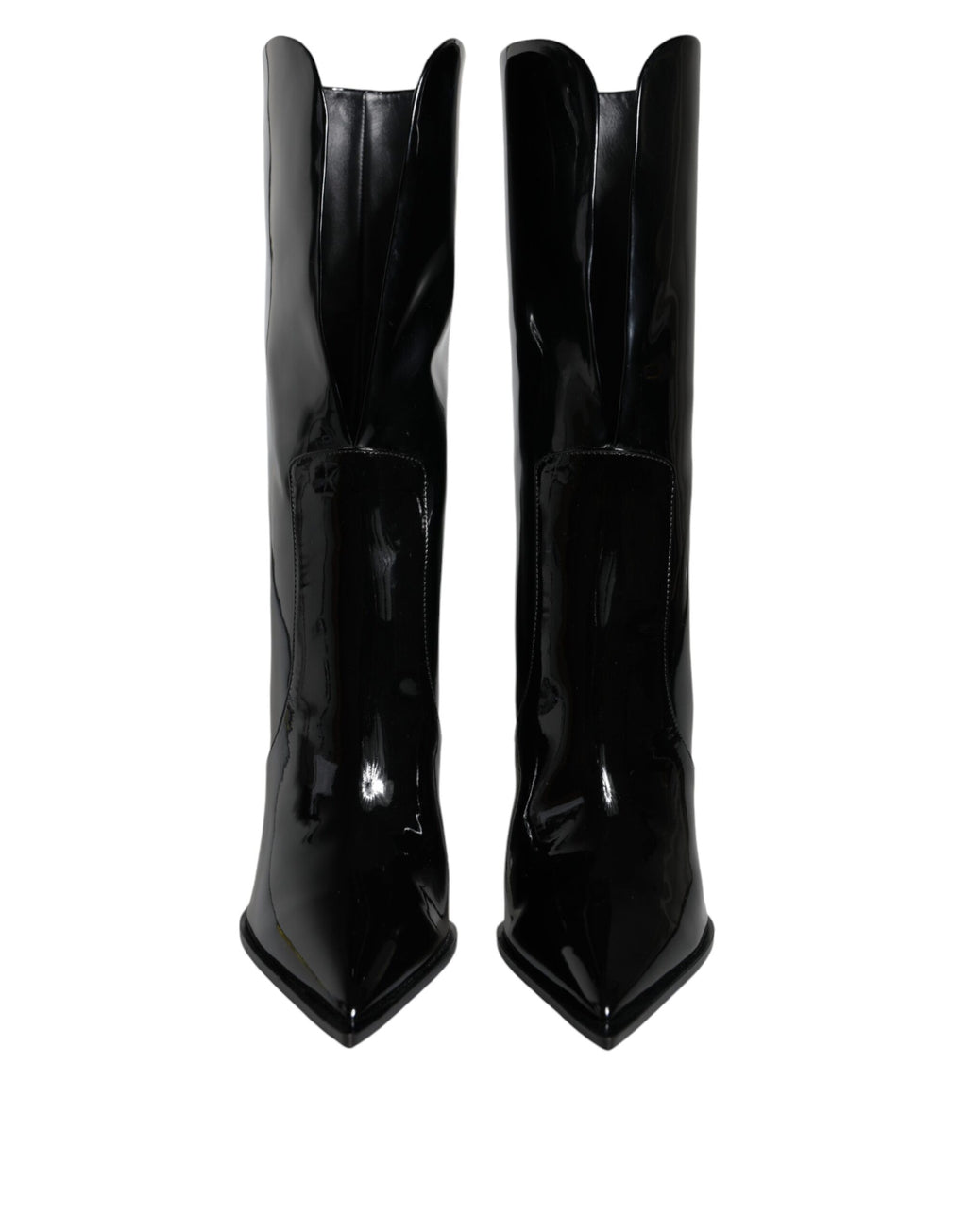 Bottines mi-mollet en cuir verni noir