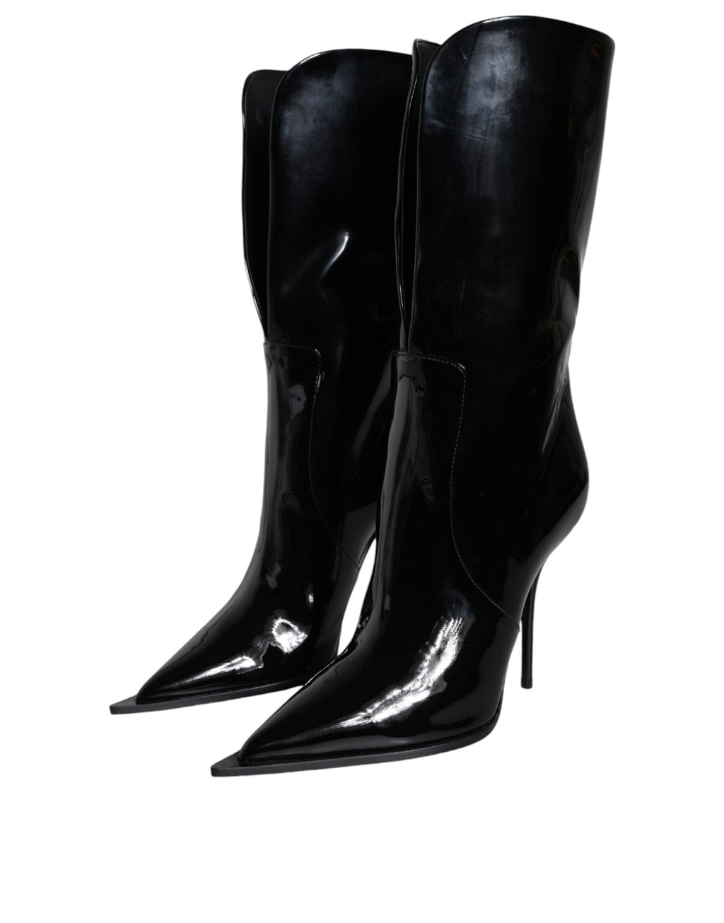 Bottines mi-mollet en cuir verni noir