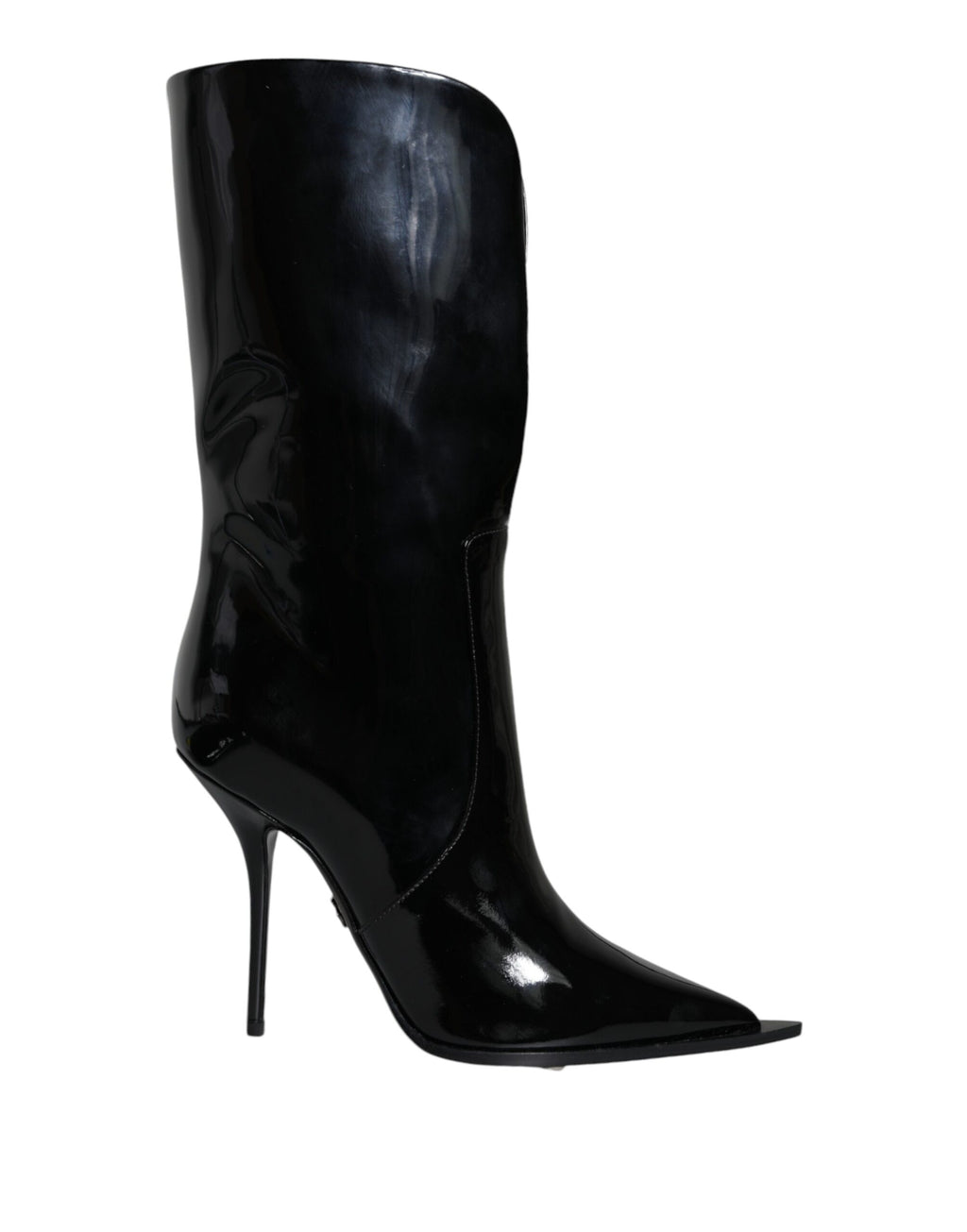 Bottines mi-mollet en cuir verni noir