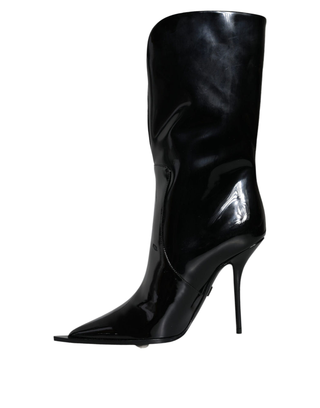 Bottines mi-mollet en cuir verni noir