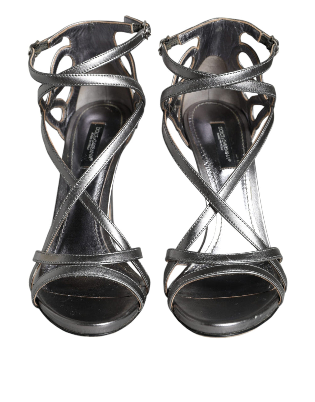 Sandales à talons en cuir argenté Keira