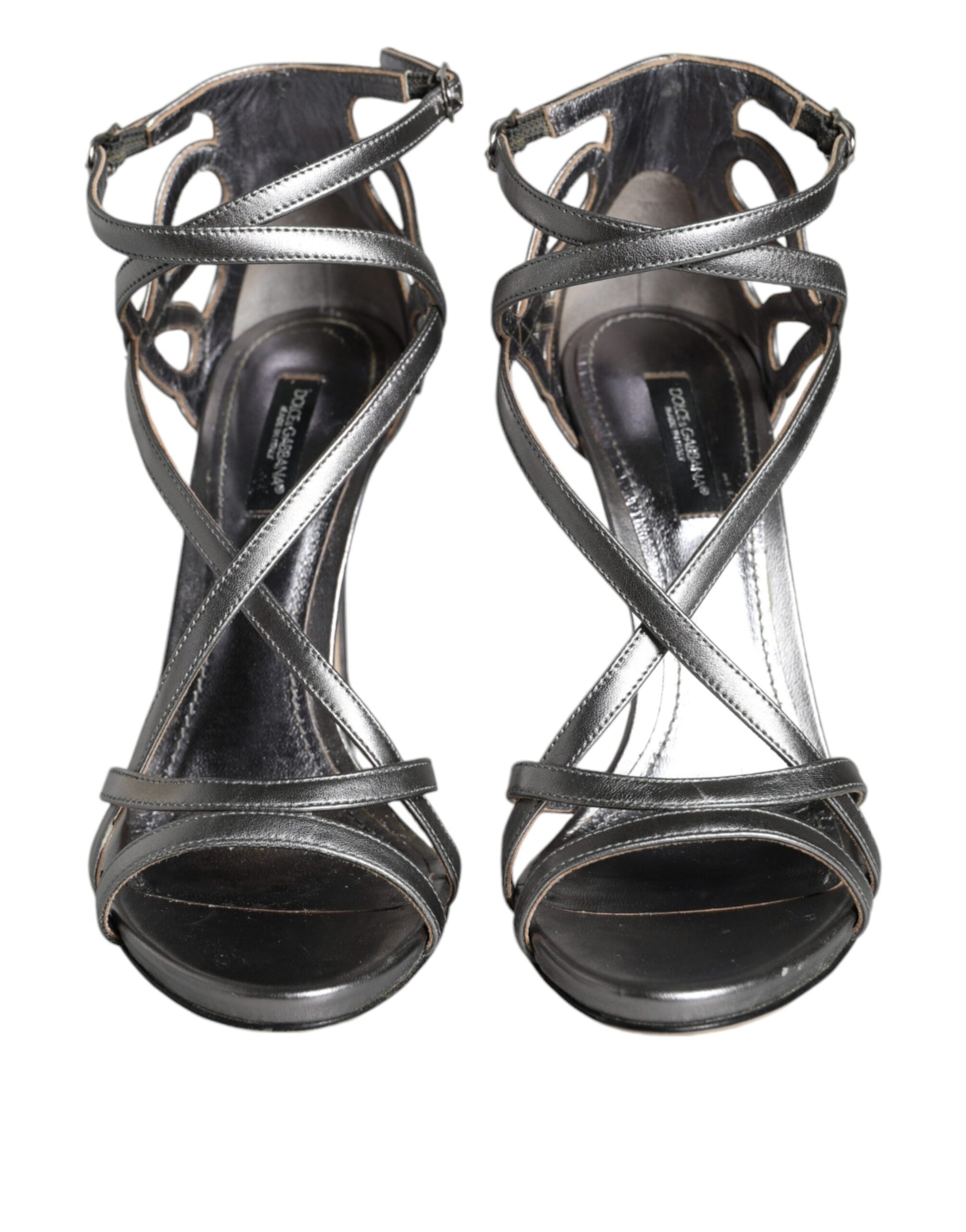 Sandales à talons en cuir argenté Keira