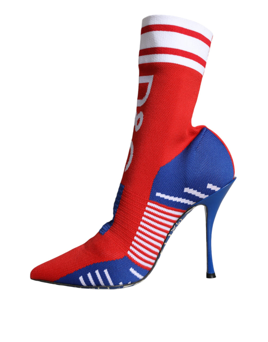 Bottes de cheville en forme de chaussettes extensibles rouges et bleues avec logo.