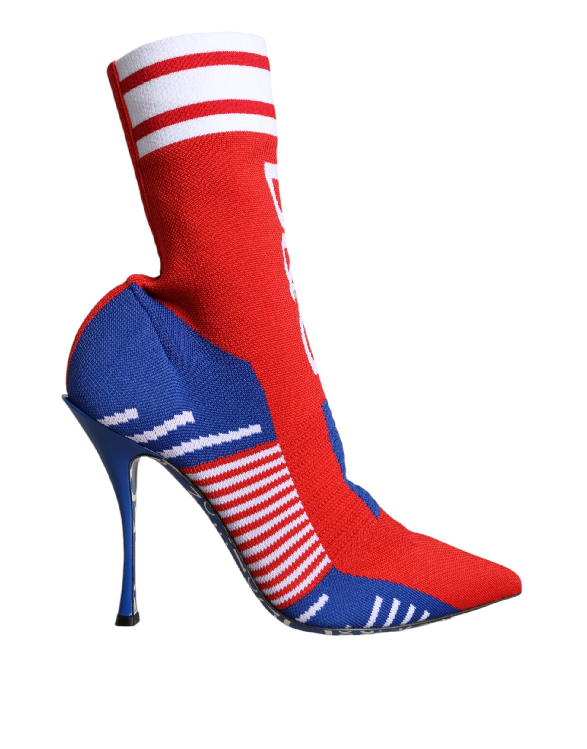 Bottes de cheville en forme de chaussettes extensibles rouges et bleues avec logo.