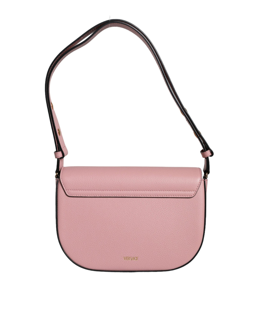 Sac bandoulière à logo en cuir de veau grainé rose.