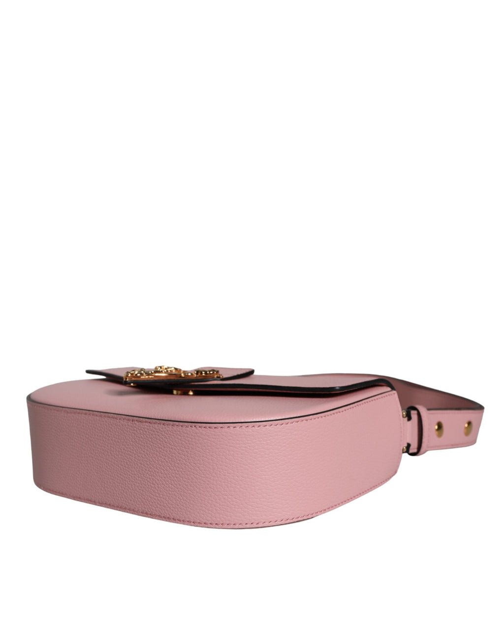 Sac bandoulière à logo en cuir de veau grainé rose.