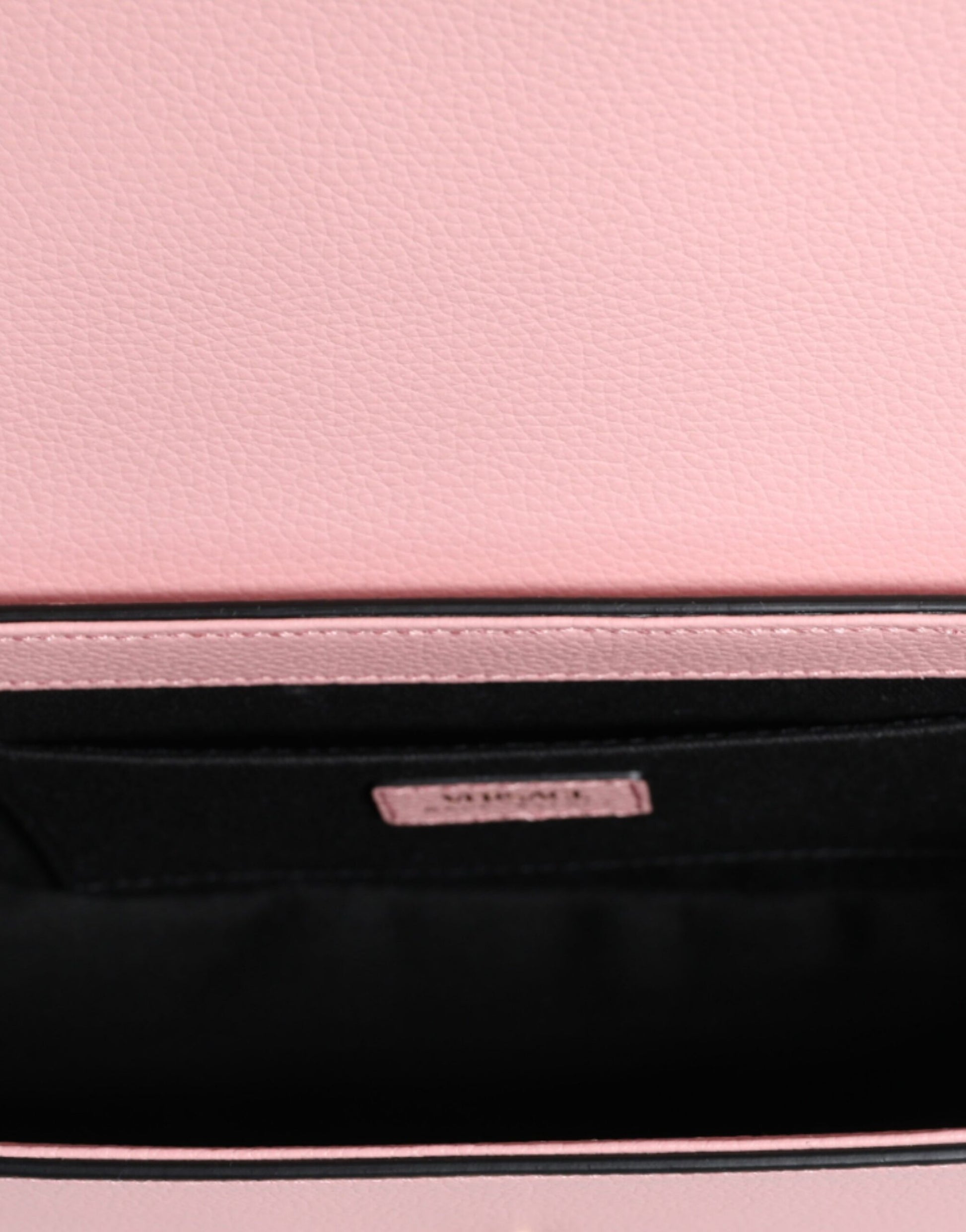 Sac bandoulière à logo en cuir de veau grainé rose.