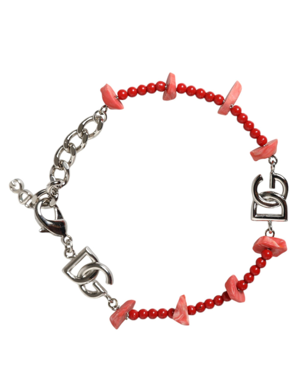 Bracelet chaîne en résine avec perles en laiton argenté et logo DG.