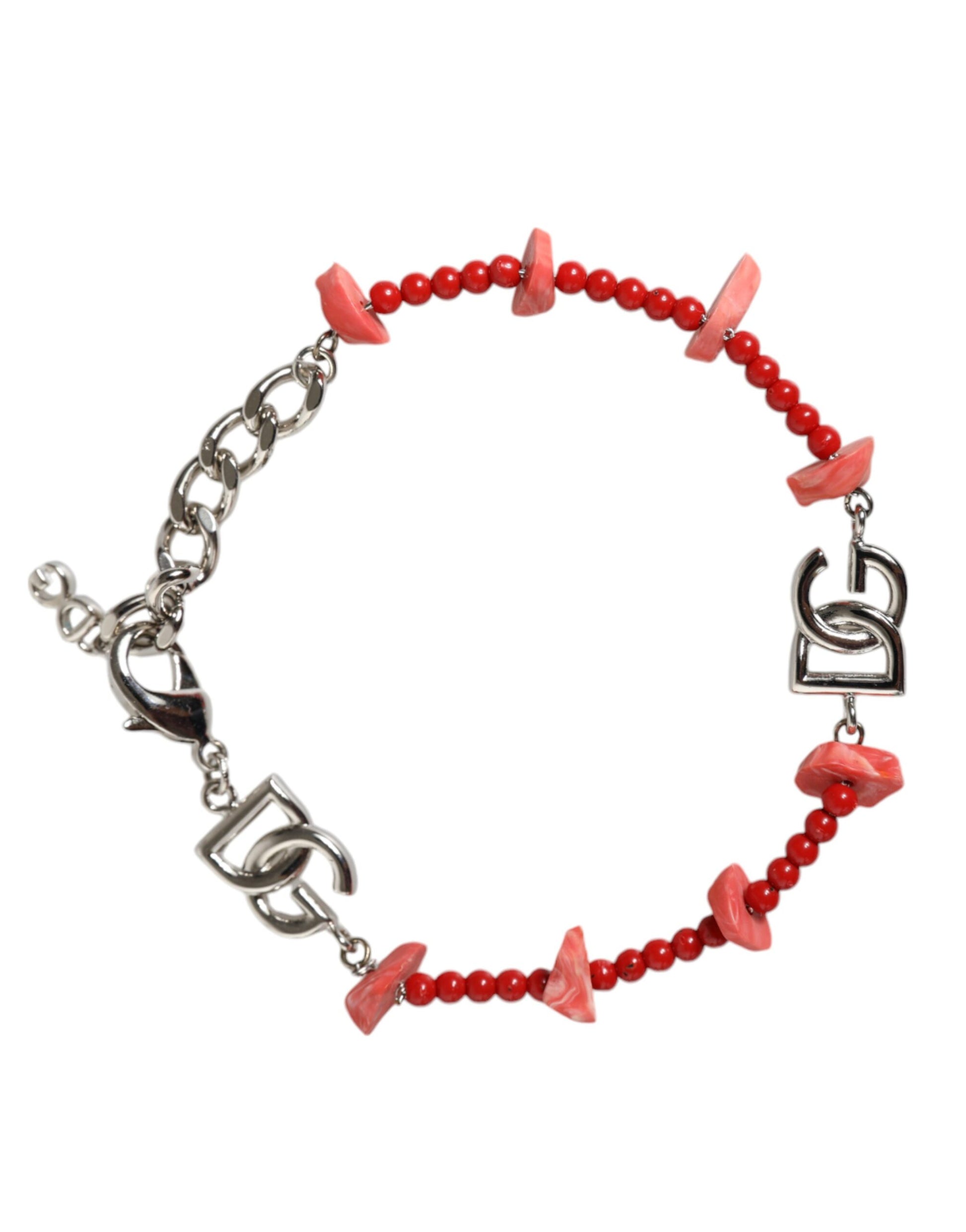 Bracelet chaîne en résine avec perles en laiton argenté et logo DG.
