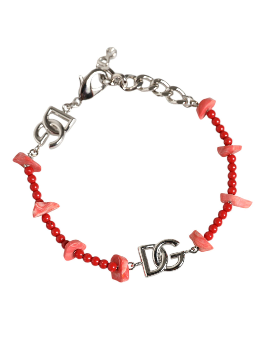 Bracelet chaîne en résine avec perles en laiton argenté et logo DG.