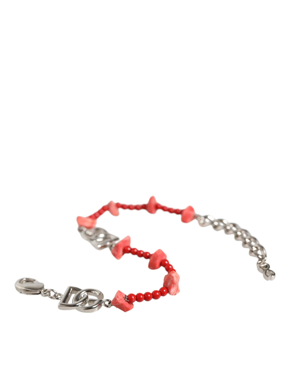 Bracelet chaîne en résine avec perles en laiton argenté et logo DG.