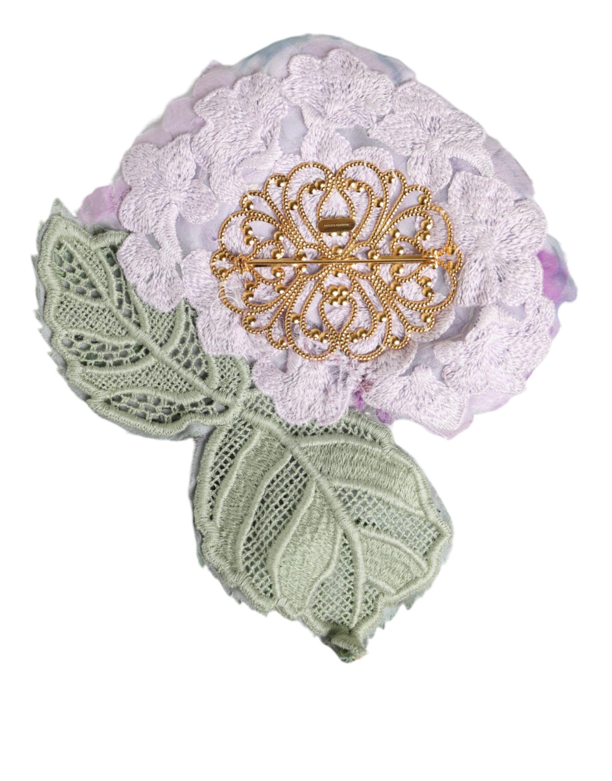 Broche en laiton doré avec hortensias multicolores