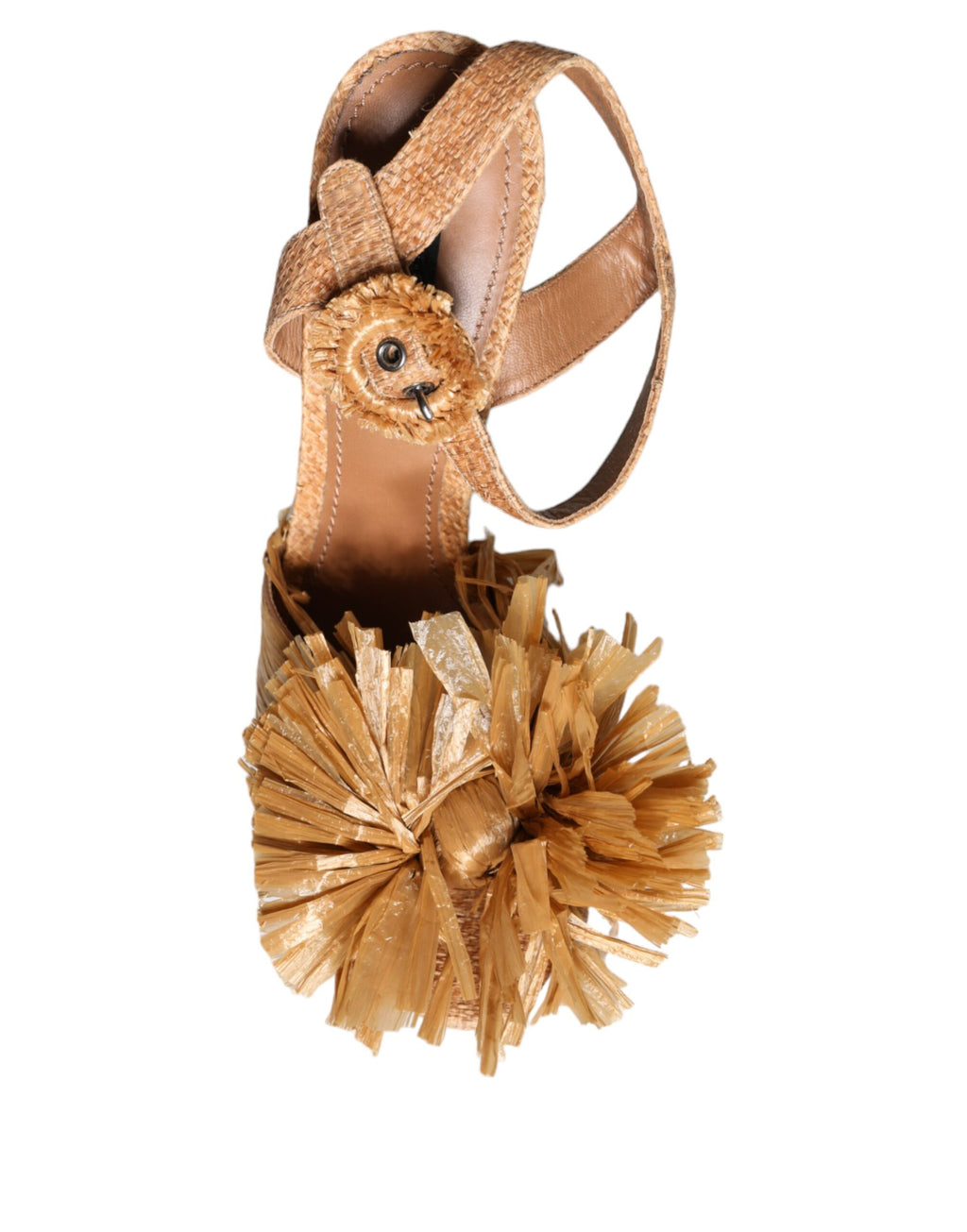 Sandales à talon en cristal avec bride de cheville en raffia marron
