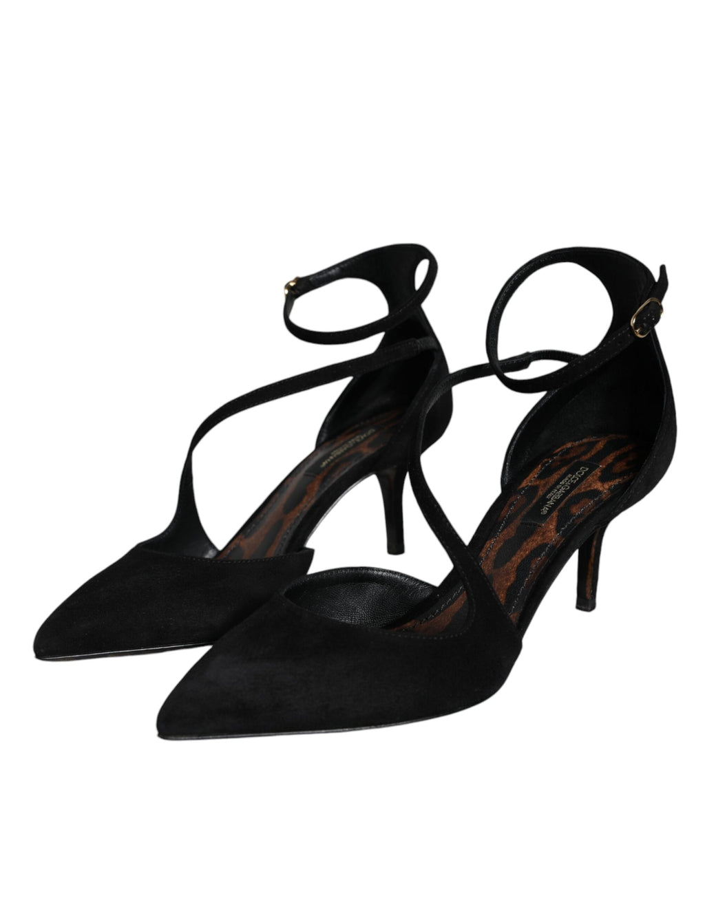 Escarpins à talons hauts en daim noir avec bride à la cheville