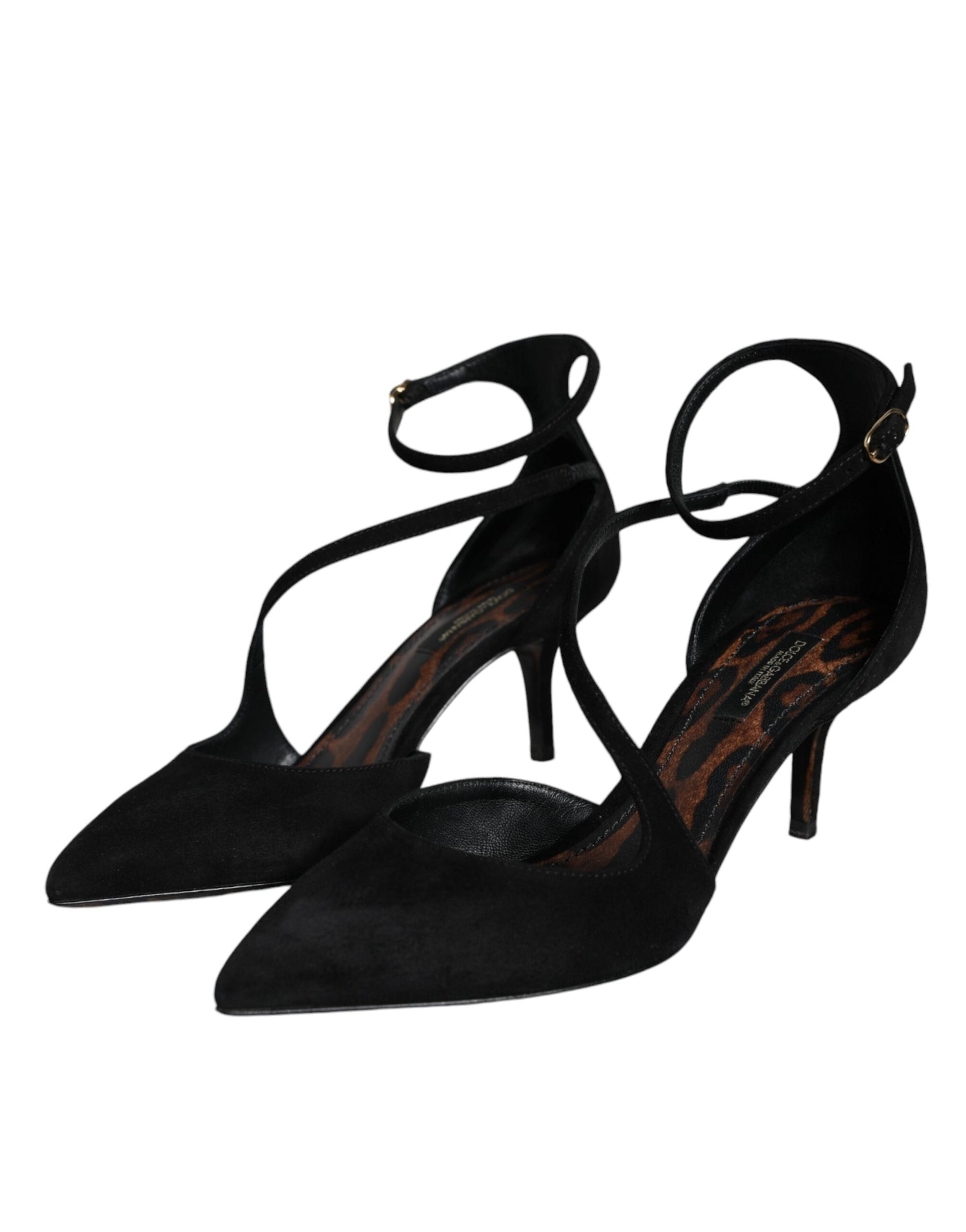 Escarpins à talons hauts en daim noir avec bride à la cheville