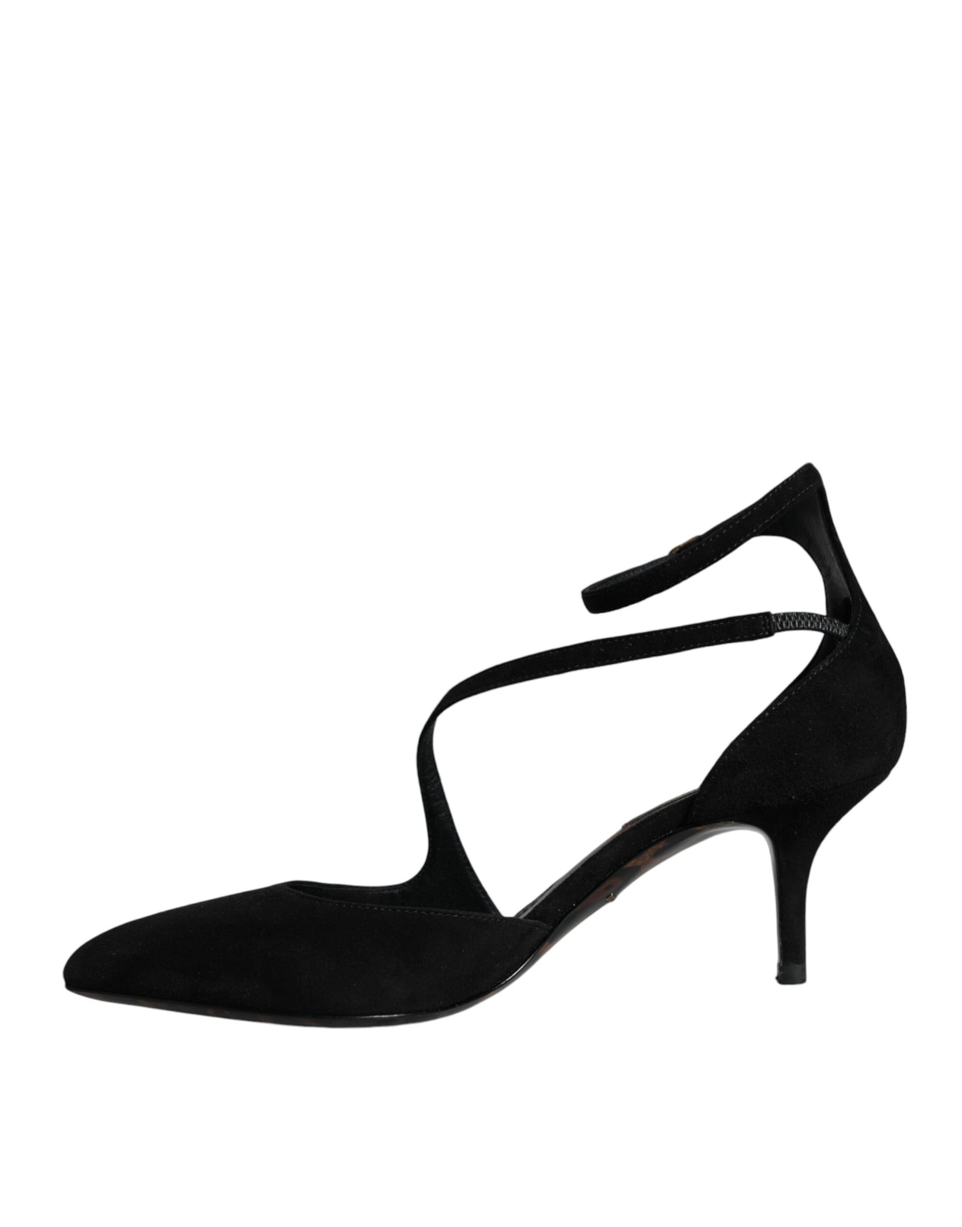 Escarpins à talons hauts en daim noir avec bride à la cheville