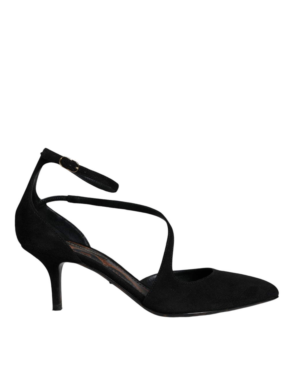 Escarpins à talons hauts en daim noir avec bride à la cheville