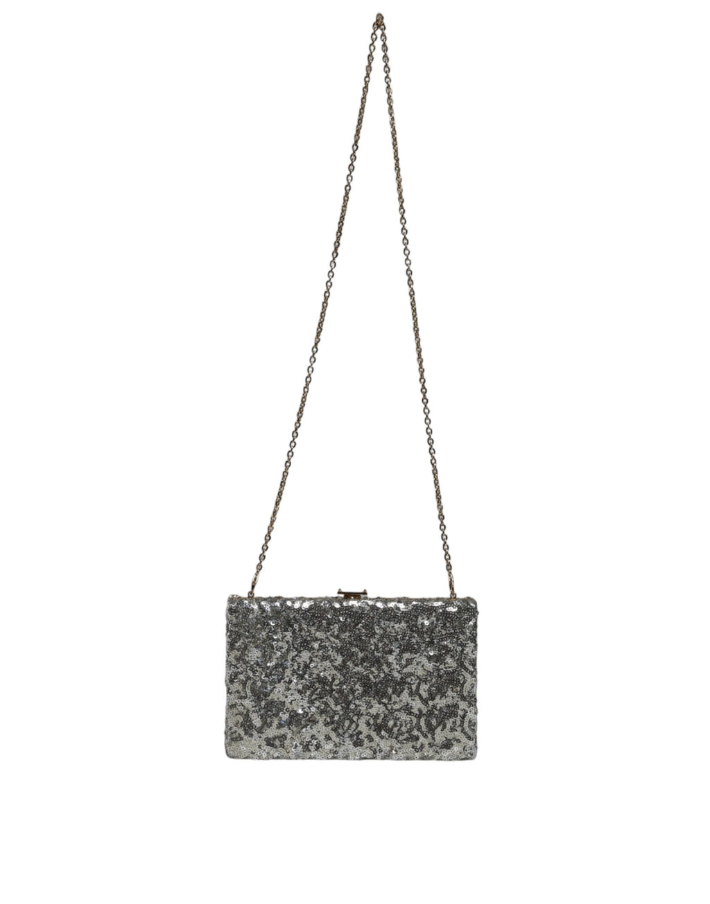 Sac à main de soirée argenté à paillettes, porté épaule ou porté main.