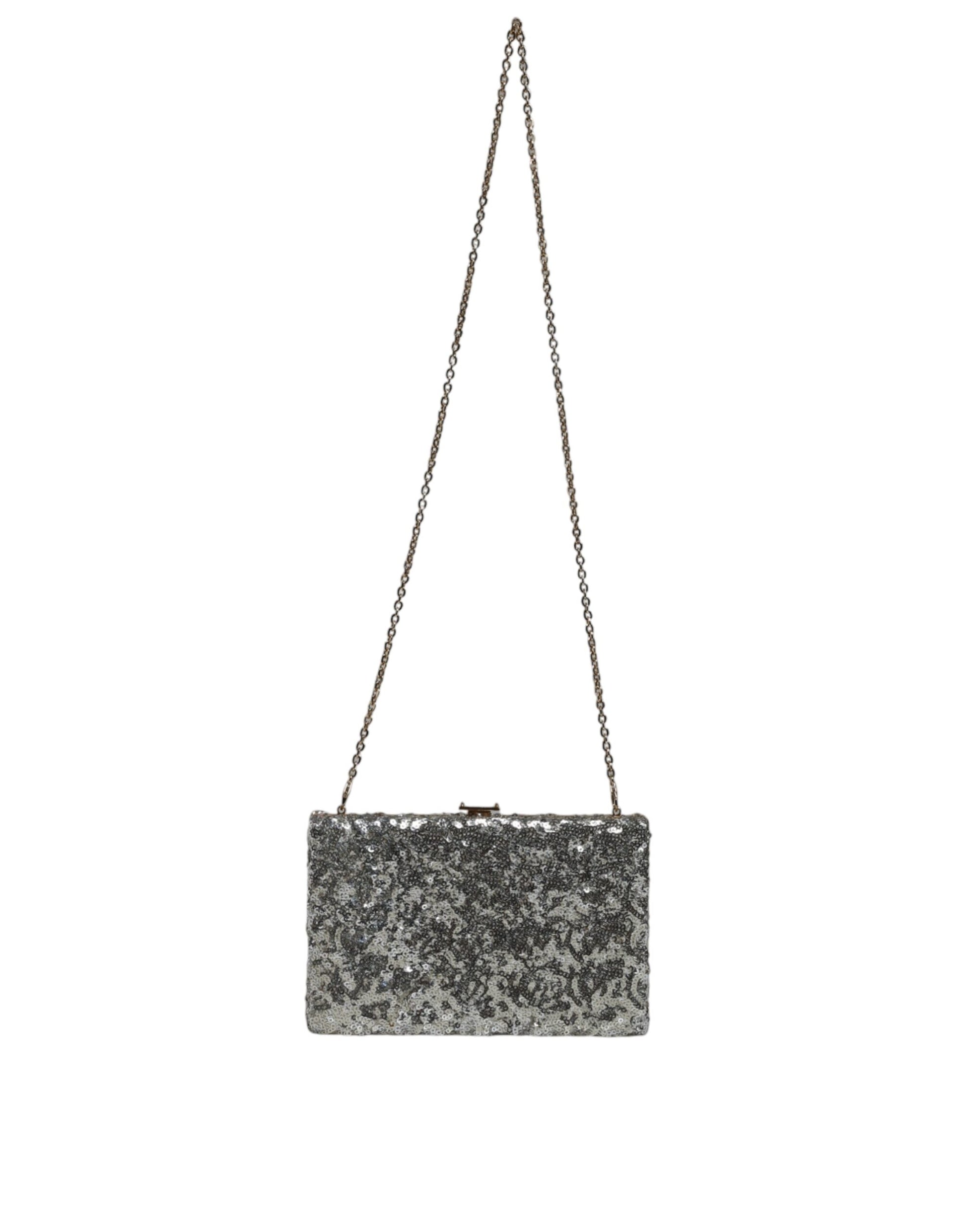 Sac à main de soirée argenté à paillettes, porté épaule ou porté main.