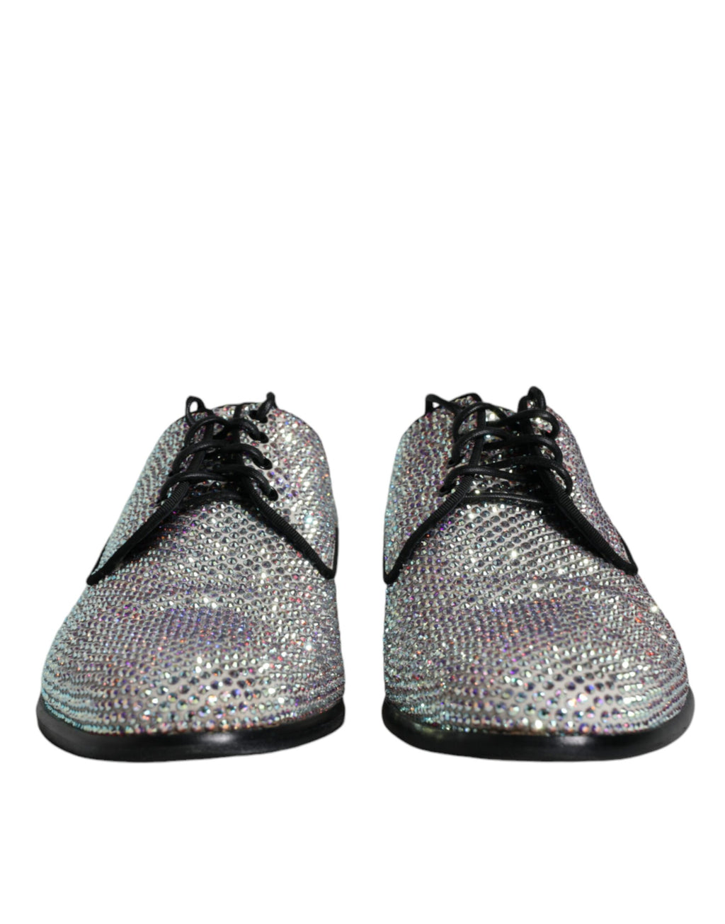 Chaussures de ville derby en cuir argenté ornées de strass