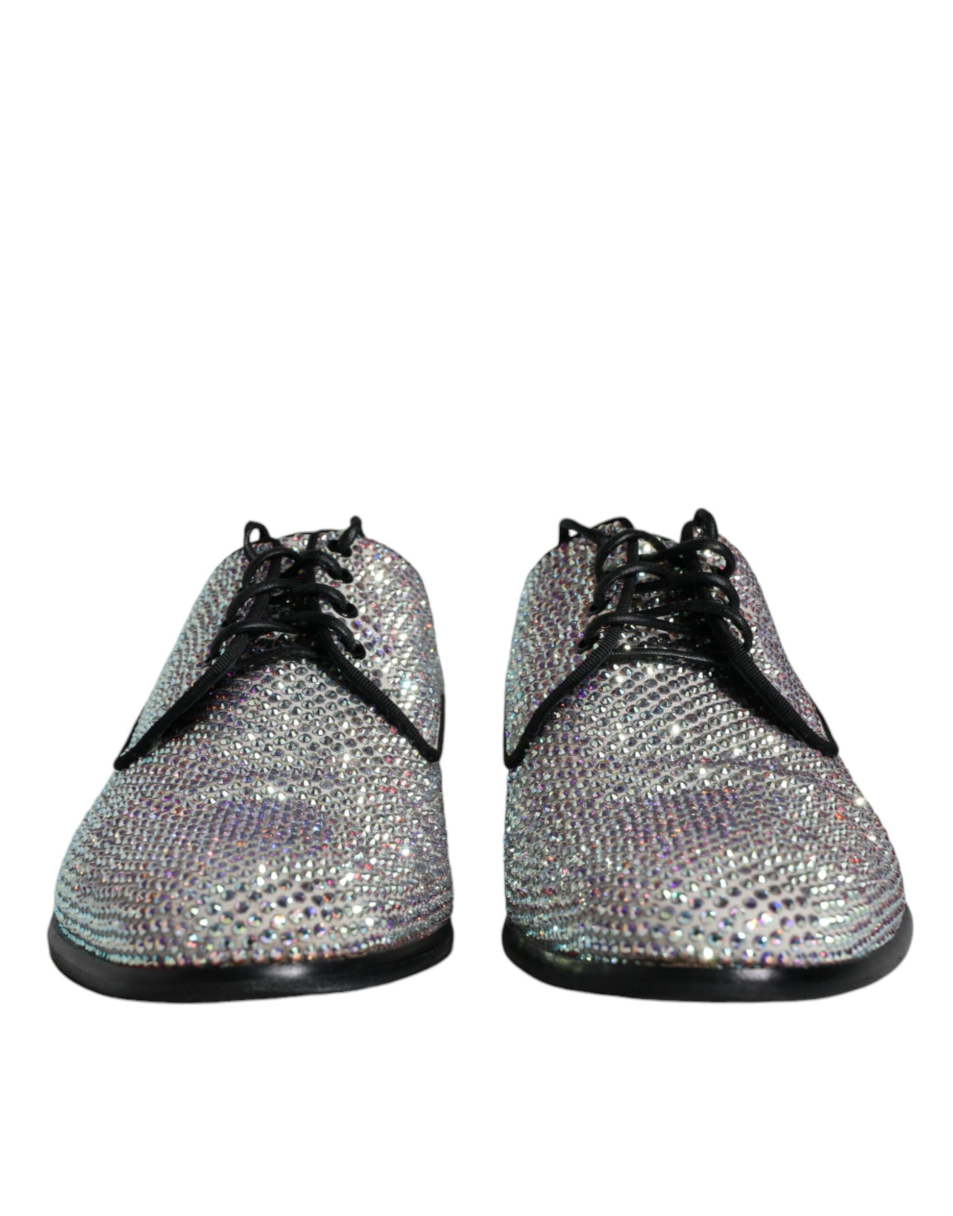 Chaussures de ville derby en cuir argenté ornées de strass