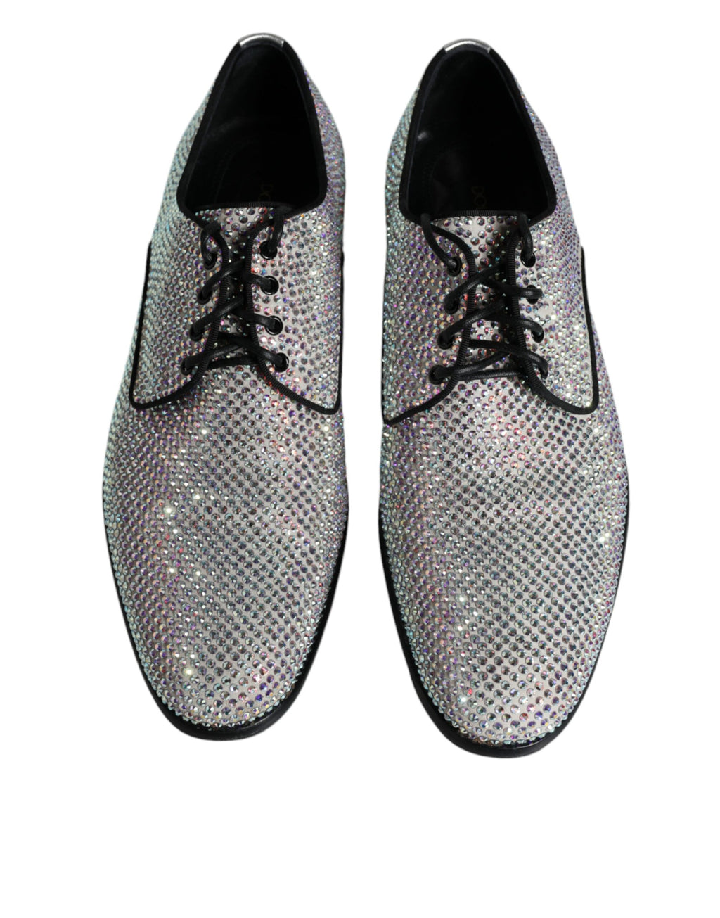 Chaussures de ville derby en cuir argenté ornées de strass