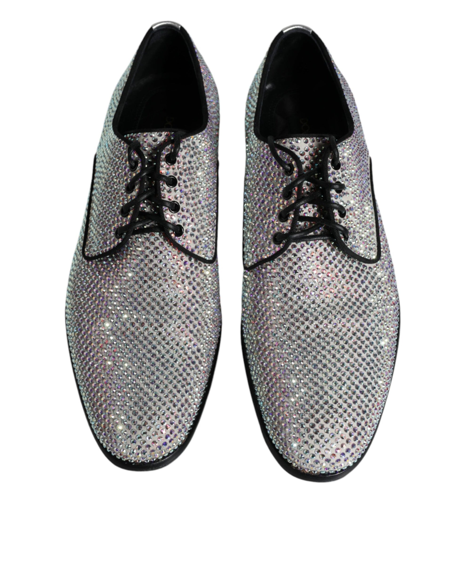 Chaussures de ville derby en cuir argenté ornées de strass