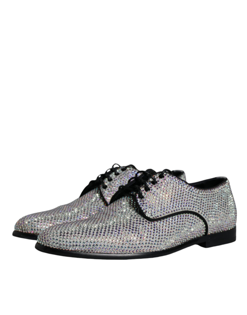 Chaussures de ville derby en cuir argenté ornées de strass