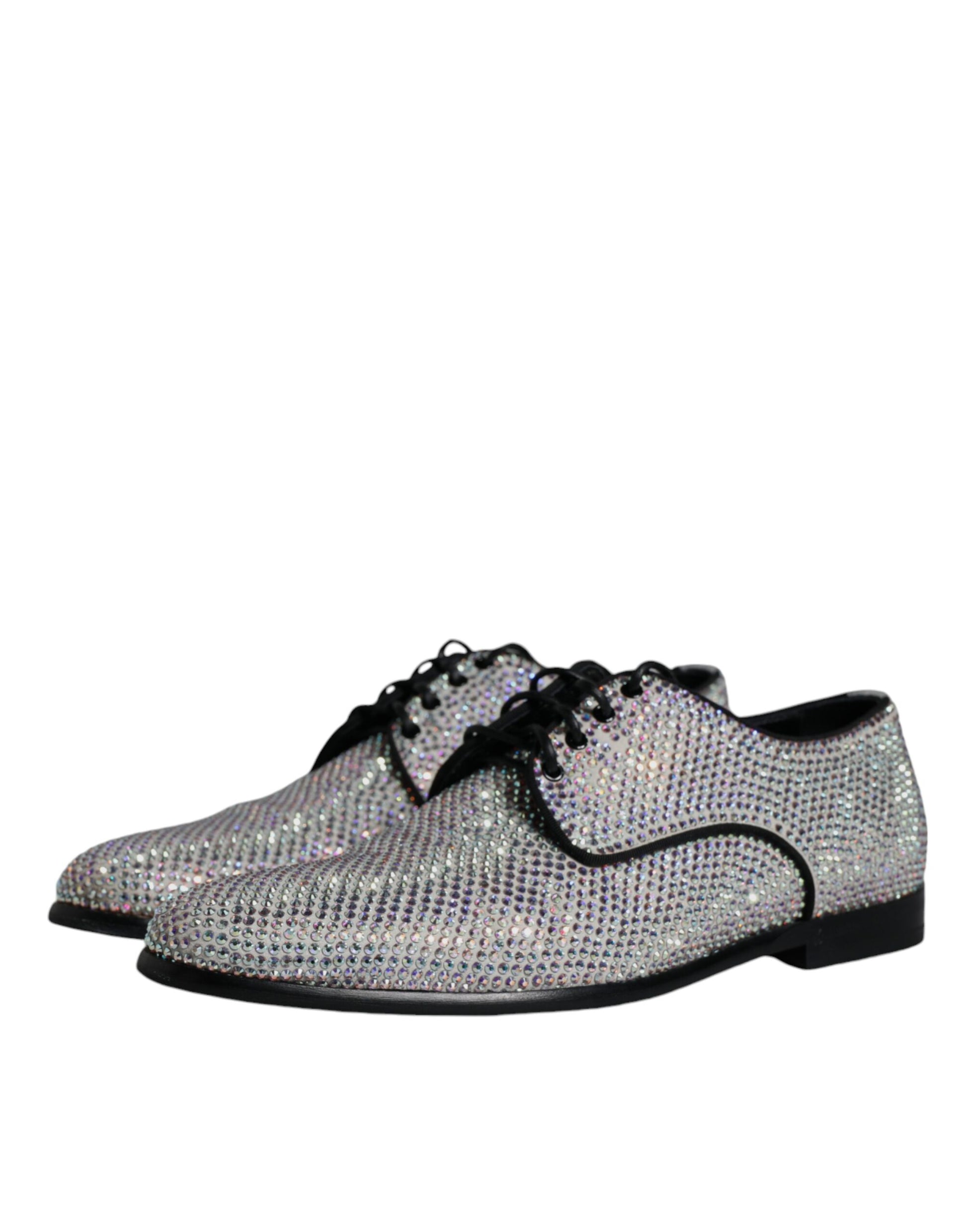 Chaussures de ville derby en cuir argenté ornées de strass