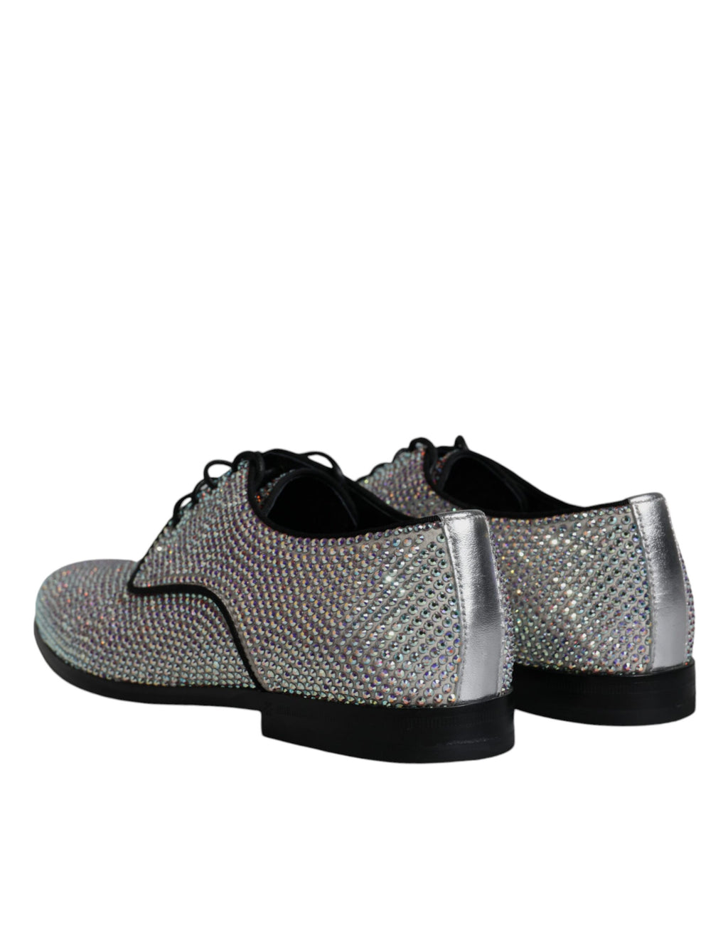 Chaussures de ville derby en cuir argenté ornées de strass