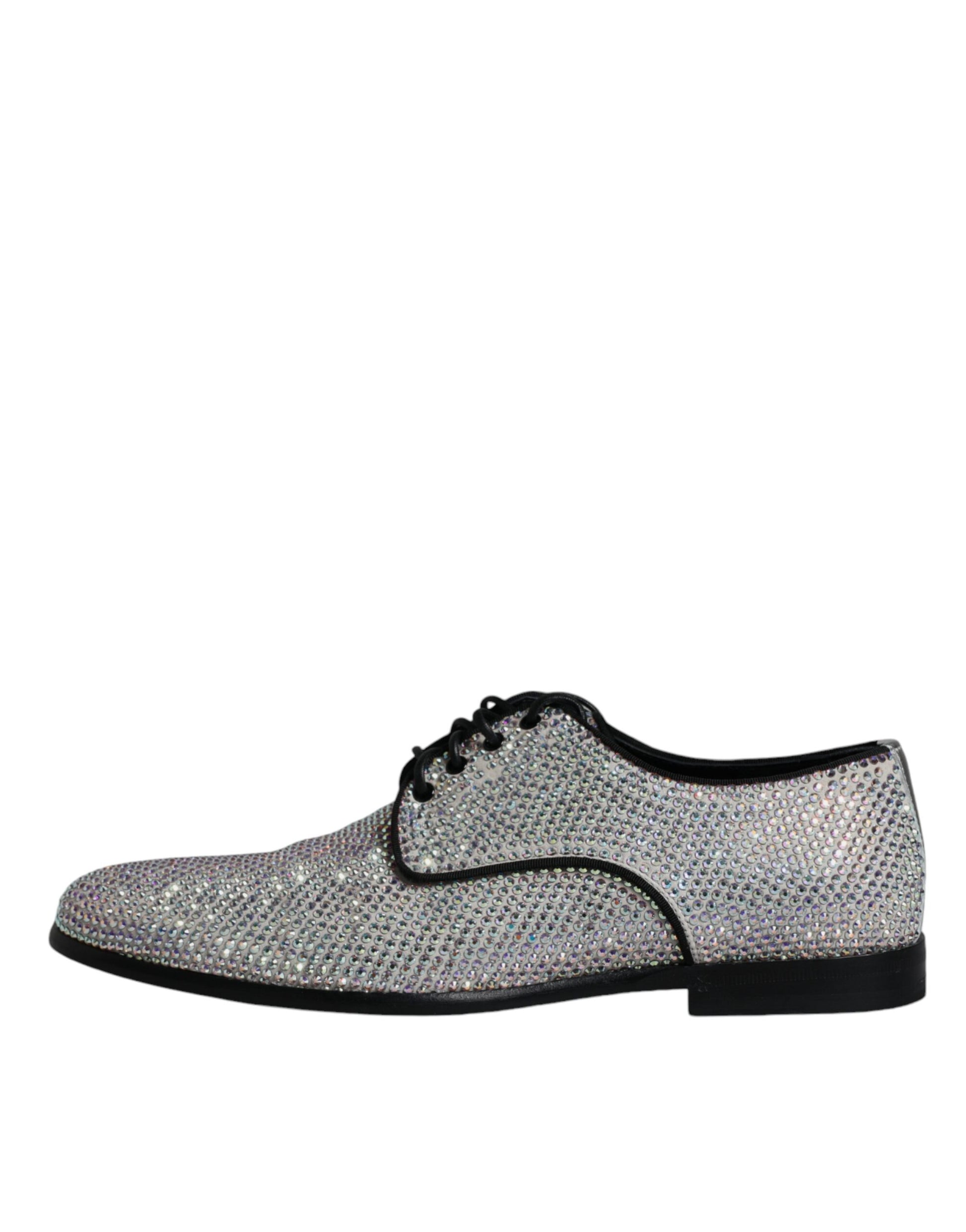 Chaussures de ville derby en cuir argenté ornées de strass