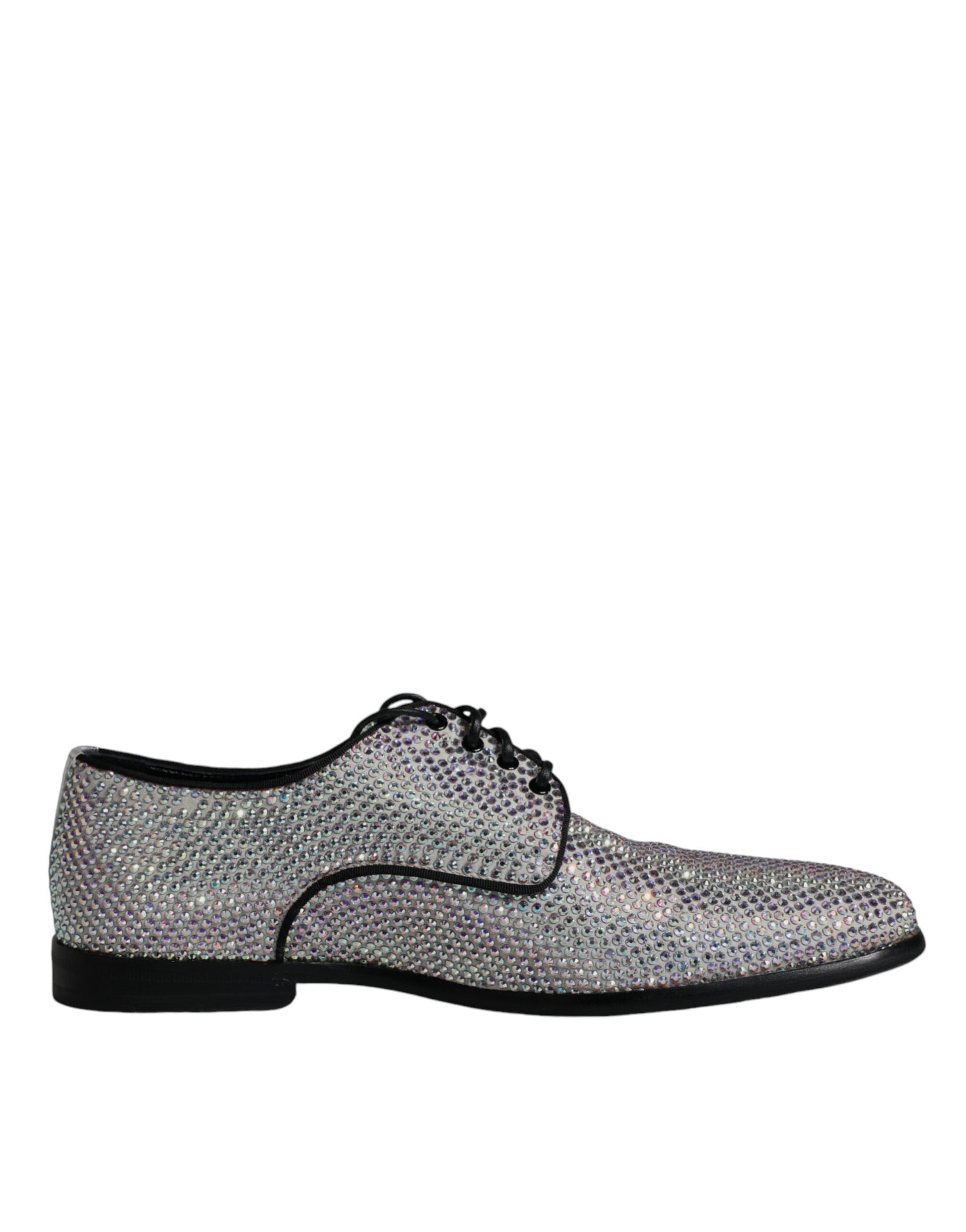 Chaussures de ville derby en cuir argenté ornées de strass