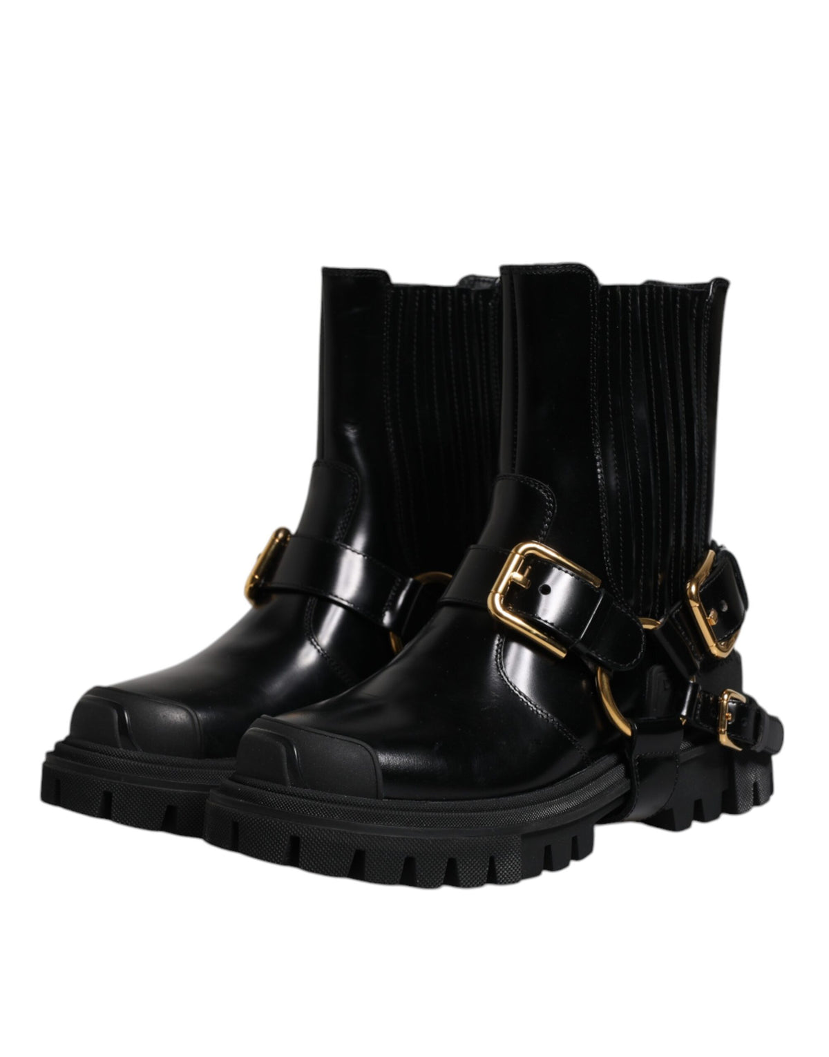 Bottes de trekking en cuir noir, à enfiler, extensibles.