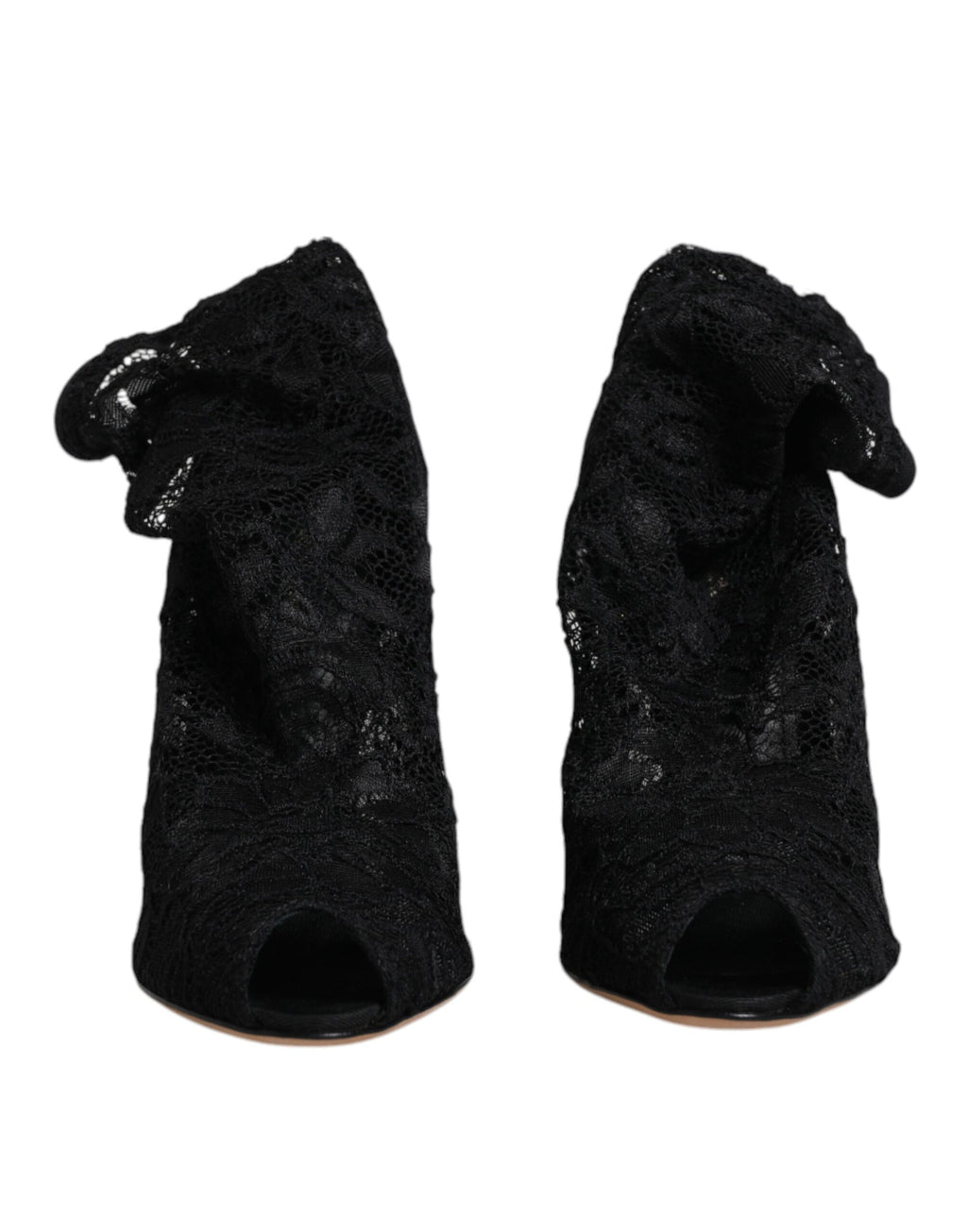 Bottines mi-mollet en dentelle noire extensible avec talons