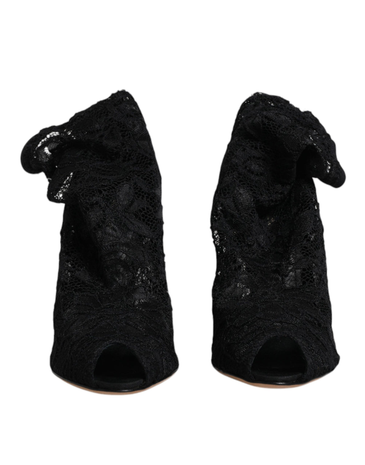 Bottines mi-mollet en dentelle noire extensible avec talons