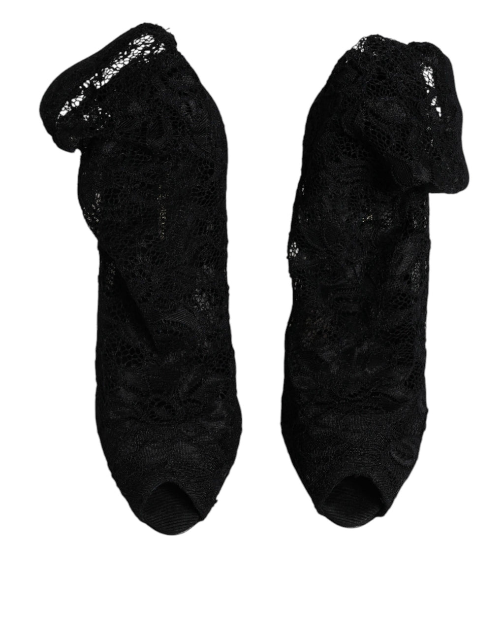 Bottines mi-mollet en dentelle noire extensible avec talons