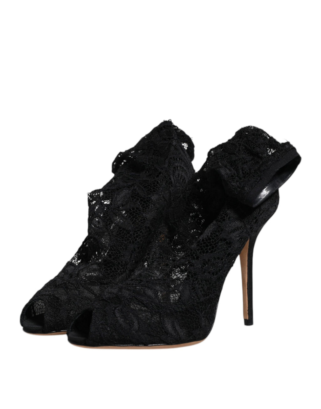Bottines mi-mollet en dentelle noire extensible avec talons