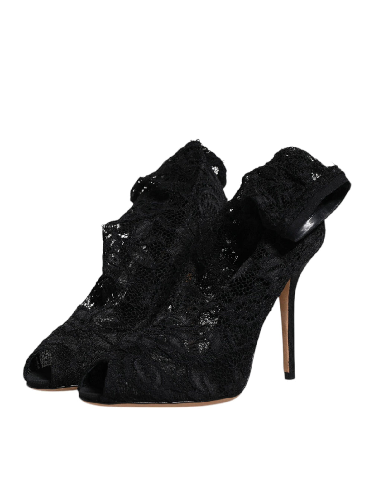 Bottines mi-mollet en dentelle noire extensible avec talons
