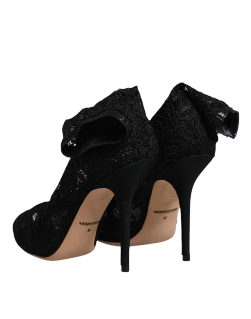 Bottines mi-mollet en dentelle noire extensible avec talons