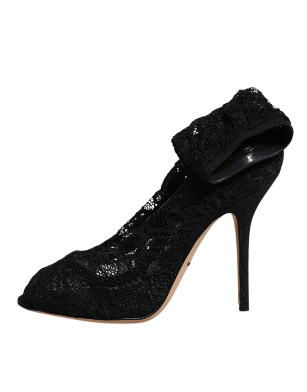 Bottines mi-mollet en dentelle noire extensible avec talons